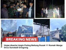 Hujan disertai Angin Puting Beliung Rusak 11 Rumah Warga Desa Surodadi Gringsing